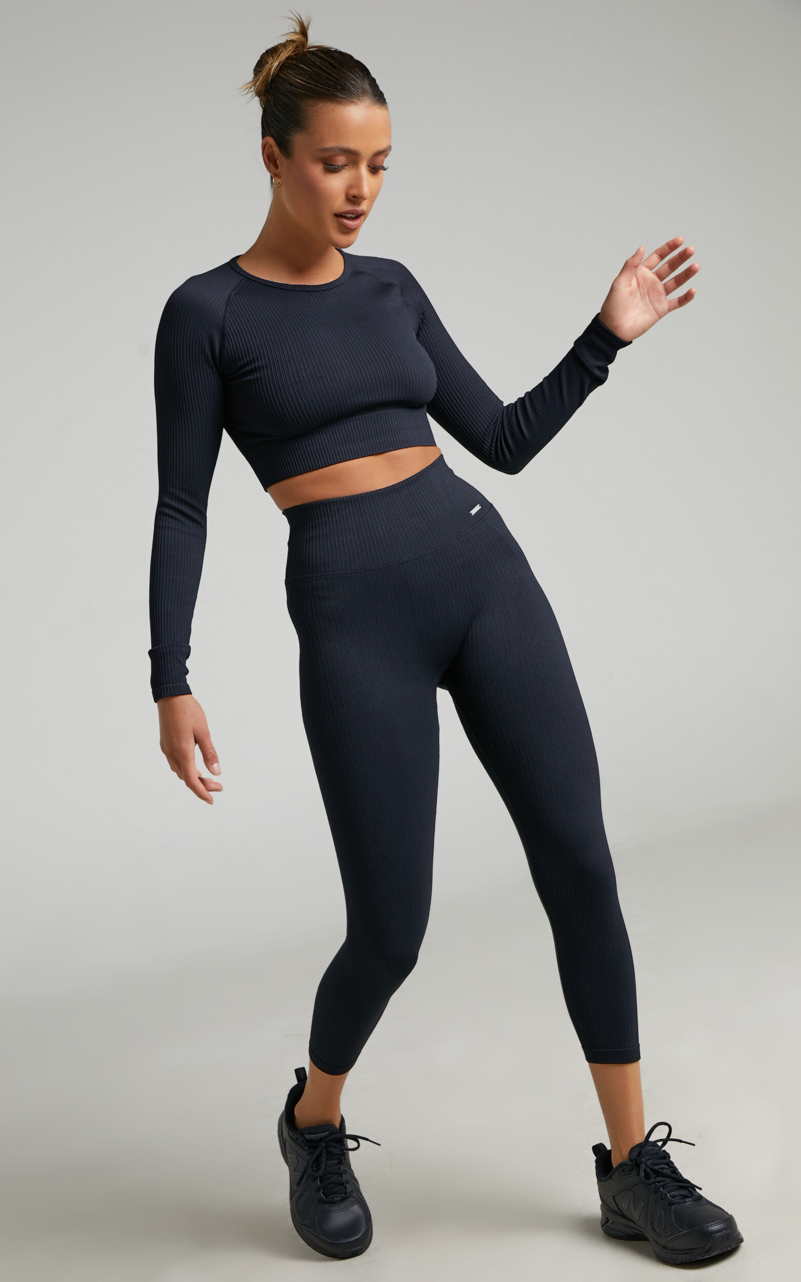 Aim n RIBBED SEAMLESS TIGHTS 7 8 in Black Showpo EU