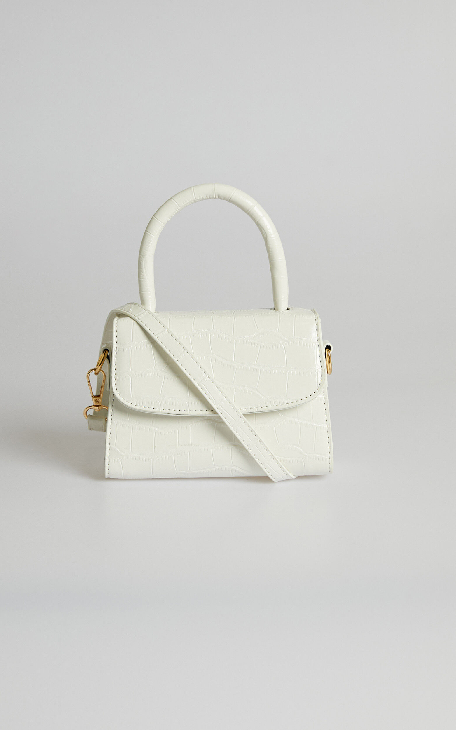 Lanielyn Mini Top Handle Crossbody Bag in White Croc, WHT1