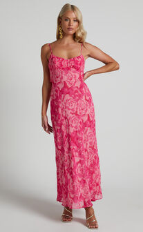 Veena Midi Dress - Bustier Floral Slip Dress in Pink Floral