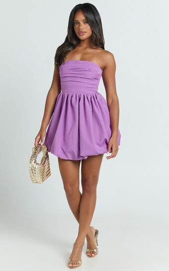 Shaima Mini Dress - Strapless Bubble Hem Dress in Orchid