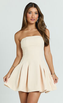 Luvy Mini Dress - Strapless Fit And Flare Dress in Cream