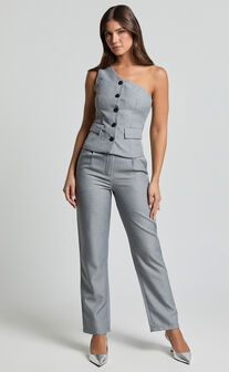 Kourtney Vest - One Shoulder Button Up Waistcoat in Grey