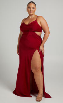 Sophie Midi Dress - Cowl Neck Cross Back Dress in Red