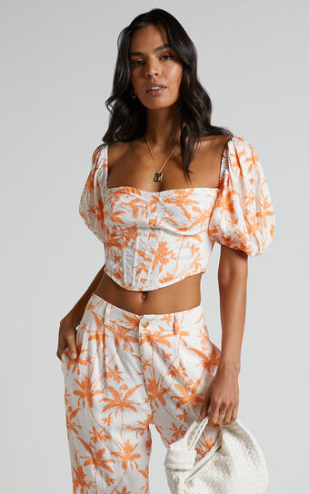 Christina - Orange Puff Sleeve Top, Going Out Tops