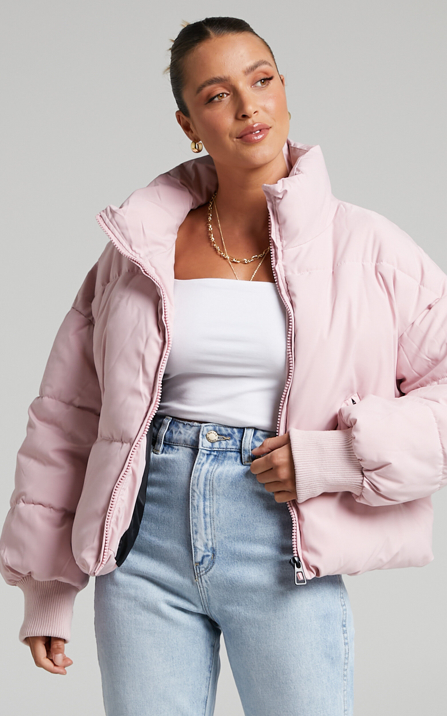 Puffer pink jacket sales