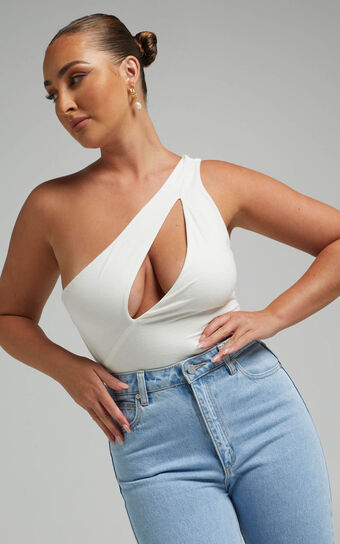 Shivya One Shoulder Cut Out Body Suit in White