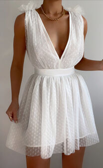 Mariabella Mini Dress - Tulle Plunge Dress in White