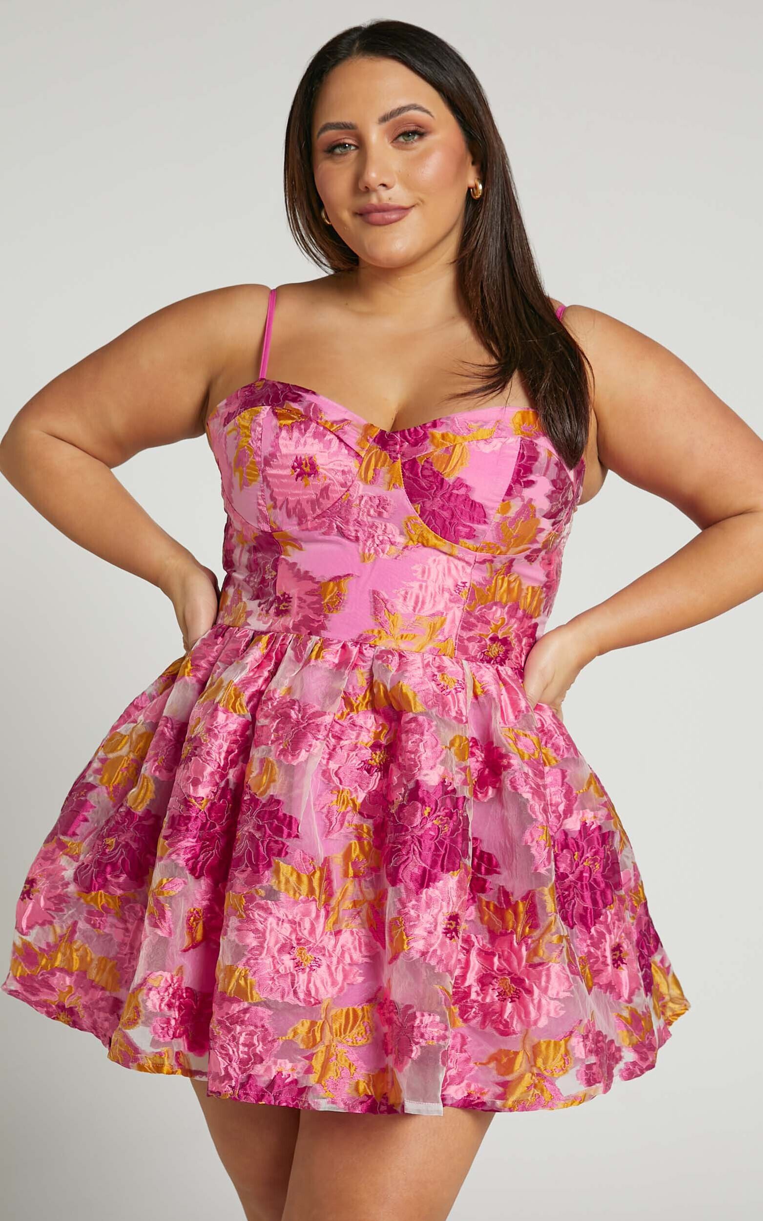Brailey Mini Dress - Sweetheart Bustier Dress in Pink Jacquard