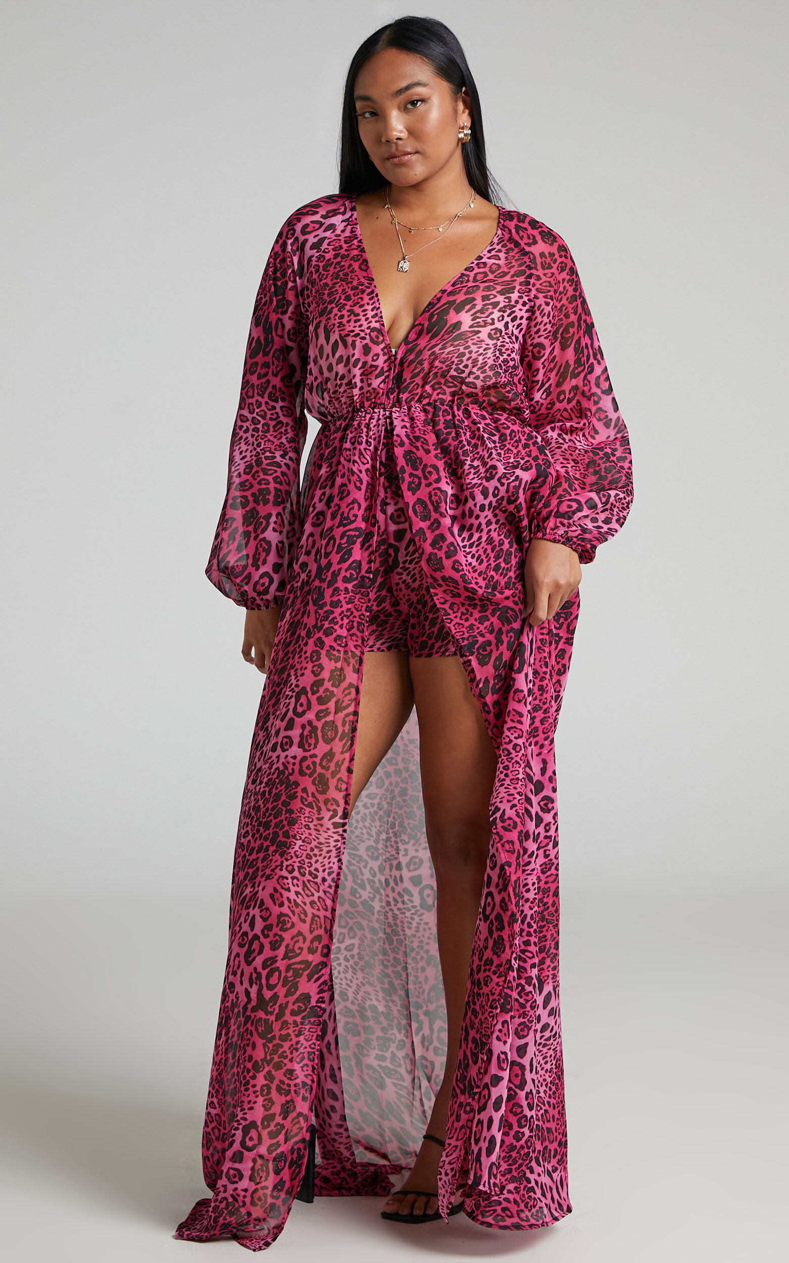 Pink leopard top print maxi skirt