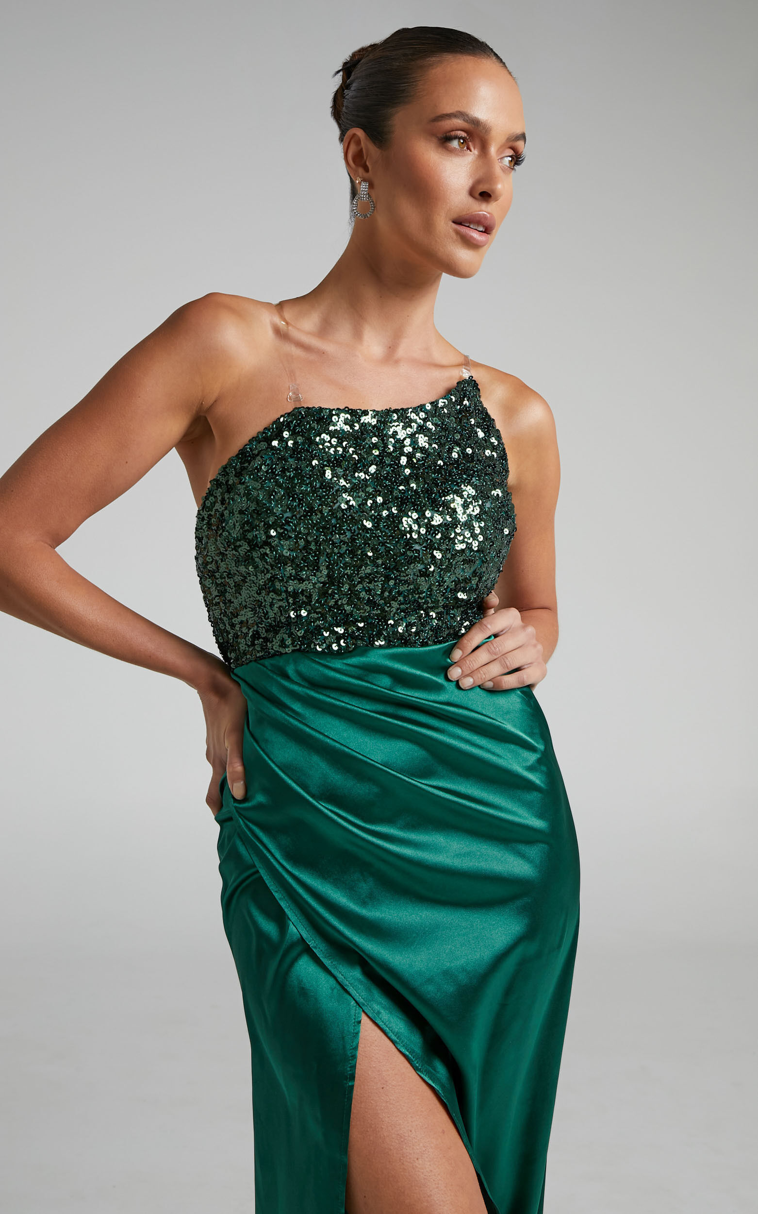 Tiffania Maxi Dress - High Split Asymmetric Sequin Bodice