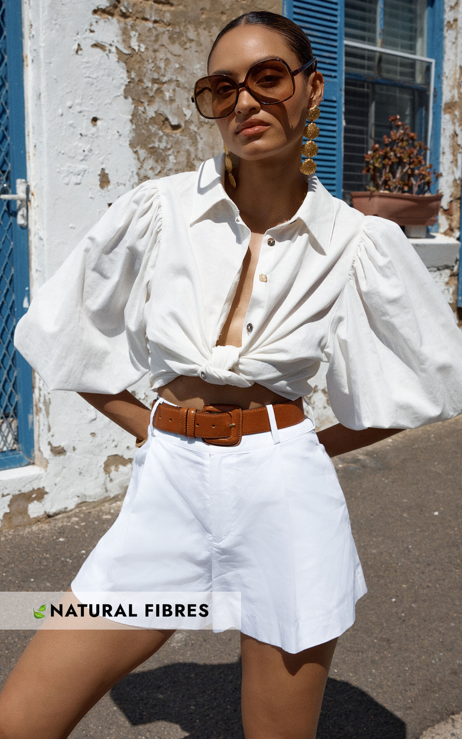 Amalie The Label - Hanae Linen Blend Collared Button Through Puff Sleeve Shirt in White - 06, WHT1