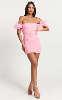 Jonah Mini Dress - Off Shoulder Bodycon Dress in Pink