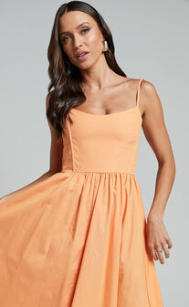 Braelyn Midi Dress - Scoop Neck Flare Dress in Apricot