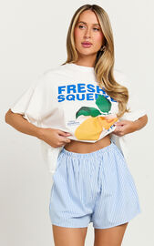 Gwen Two Piece Set - Freshly Squeezed T-shirt Set in White/Blue | Showpo