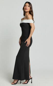 Jelly Maxi Dress - Off the Shoulder Fit and Flare Dress in Black