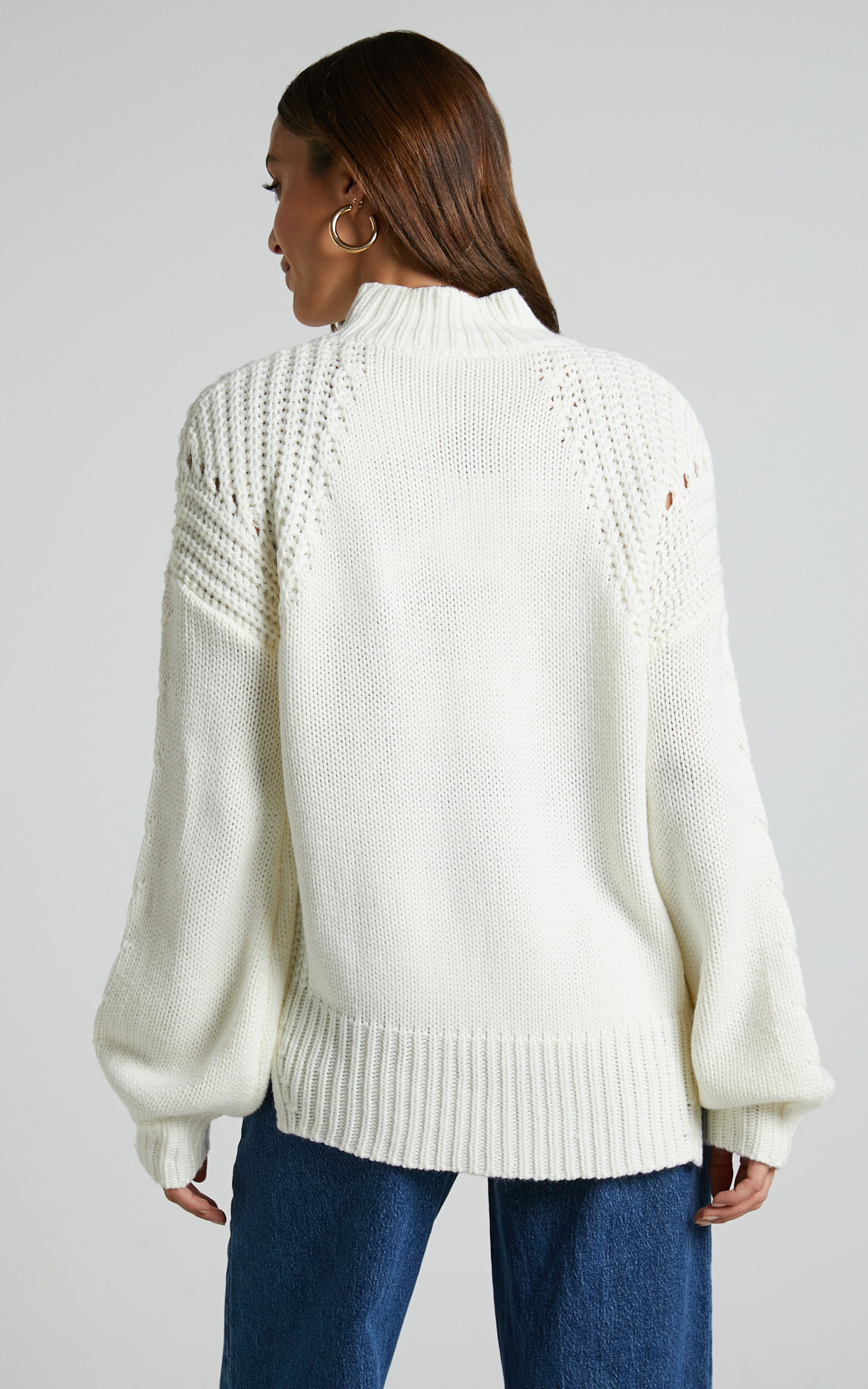 Trizia Jumper Long Sleeve High Neck Pointelle Knit Jumper in