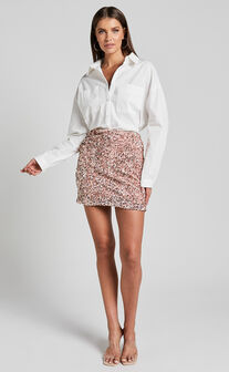 Tracy Mini Skirt - Bodycon Sequin Skirt in Pink Fondant