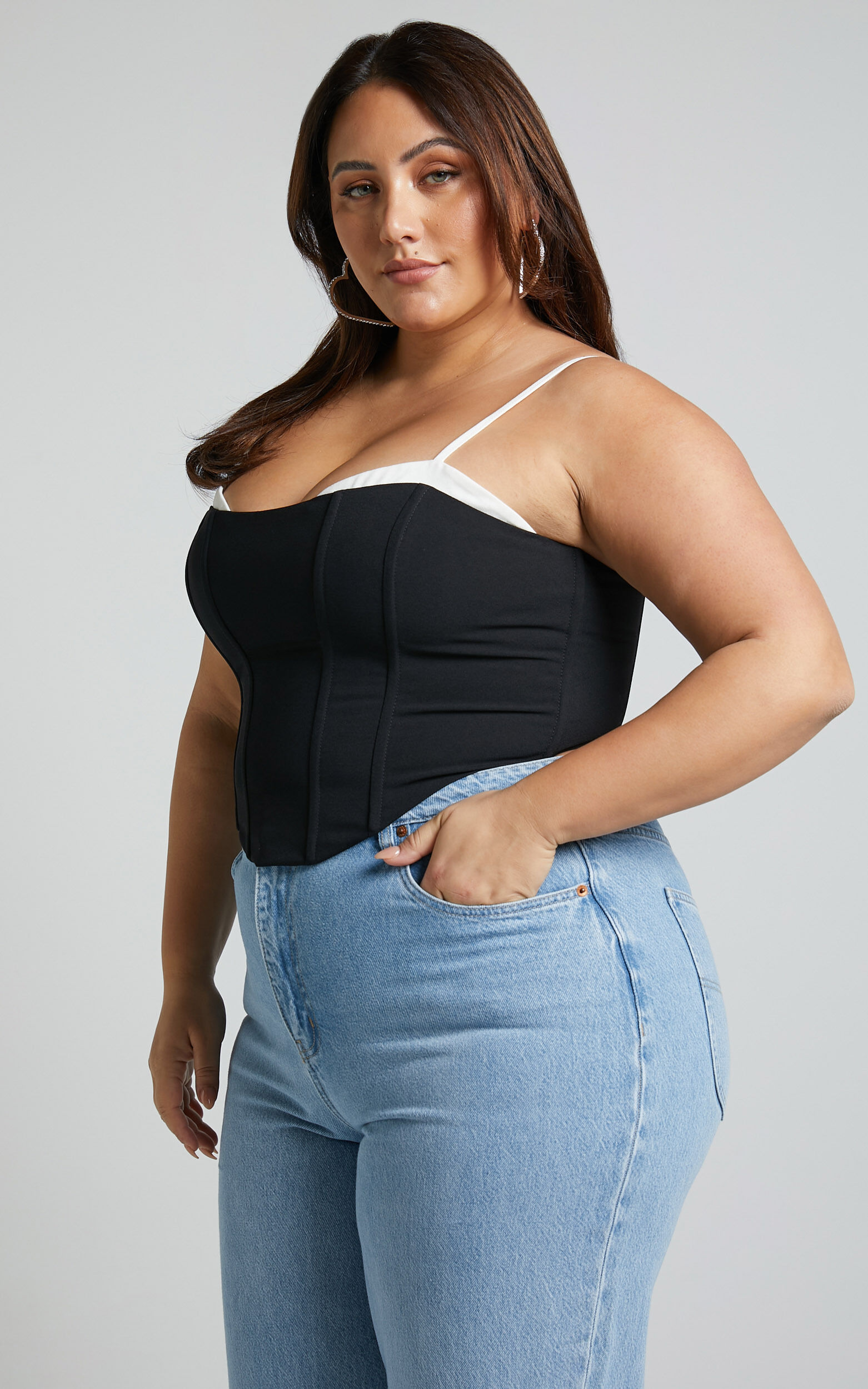 Bonne Top - Faux Bra Detail Panelled Corset Top in Black