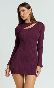 Zoya Mini Dress - Long Sleeve Bodycon Dress in Wine