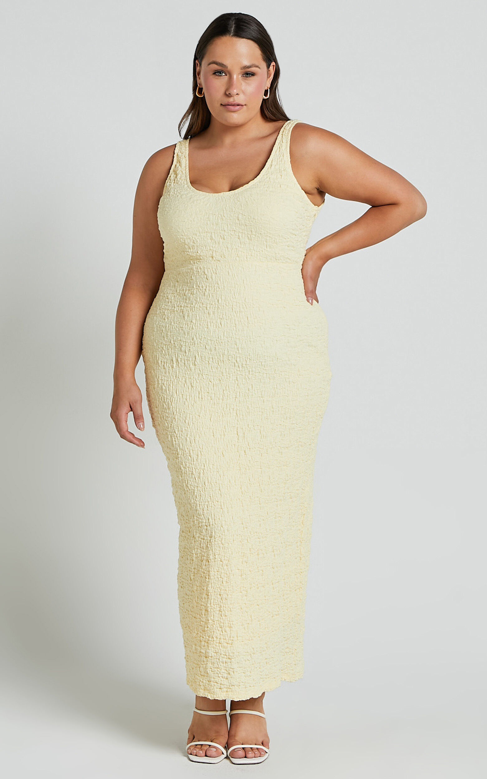 Novida Midi Dress - Textured Bodycon Dress in Butter Yellow | Showpo