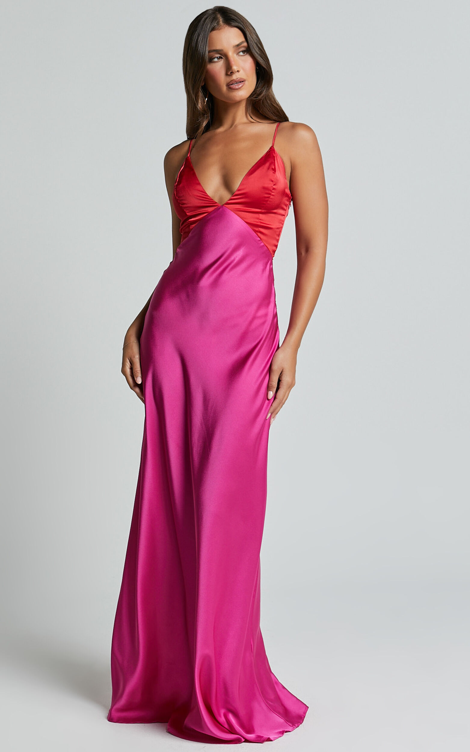 Quincy Maxi Dress - Satin Slip Dress in Pink/Red - 06, PNK2