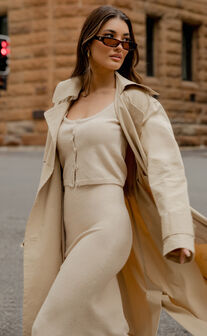 Avah Trench Coat - Double Breasted Tie Waist Coat in Camel