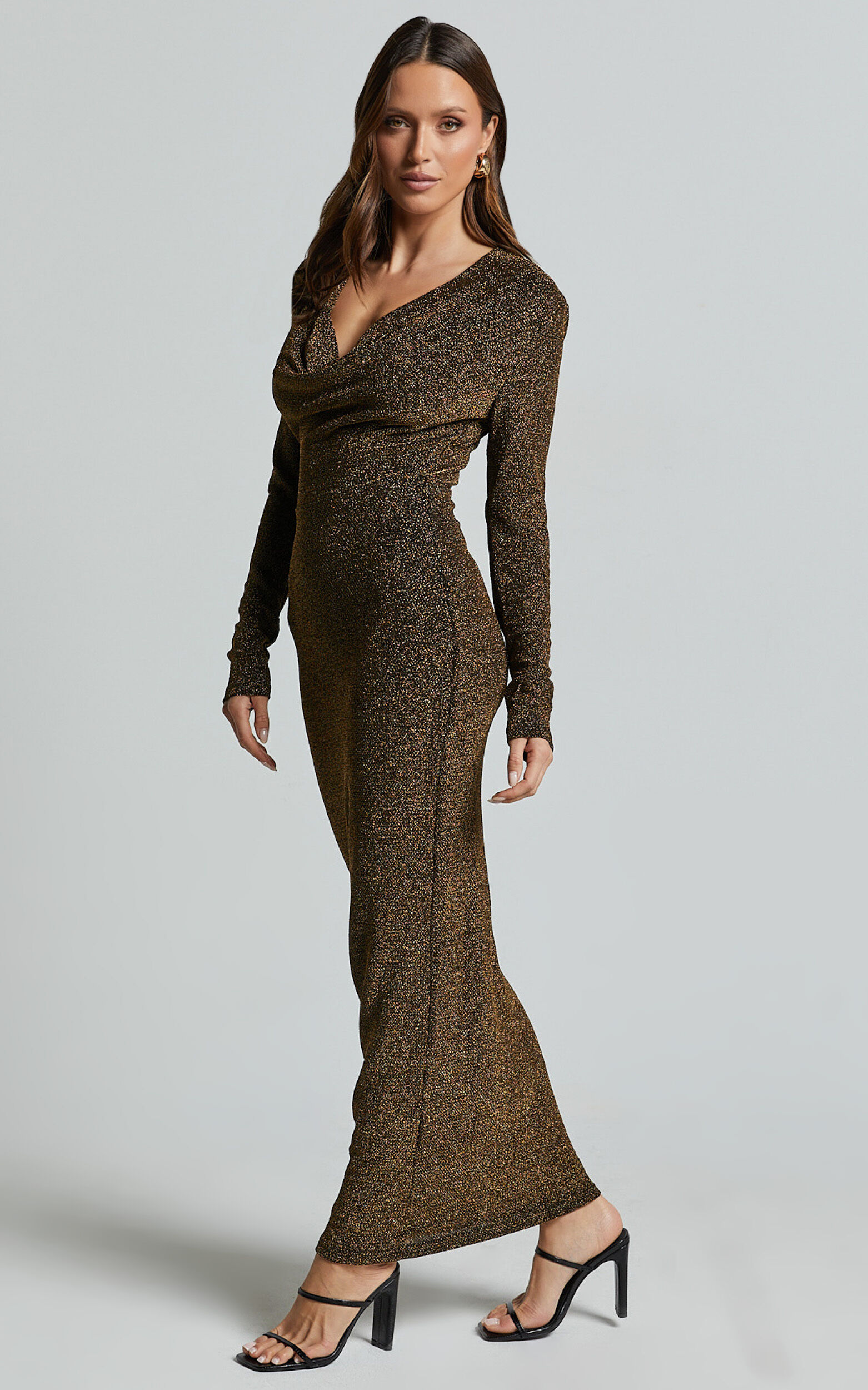 Gold glitter midi dress store
