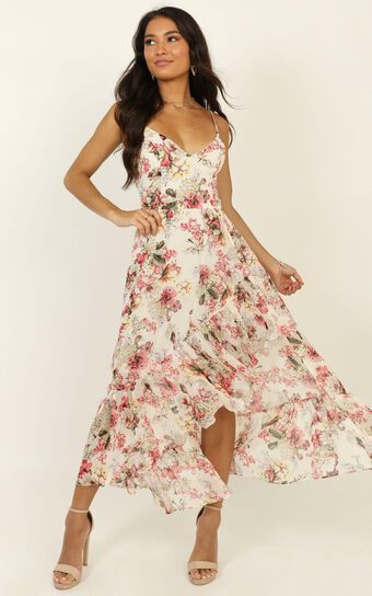 We Are Back Dress in White Floral