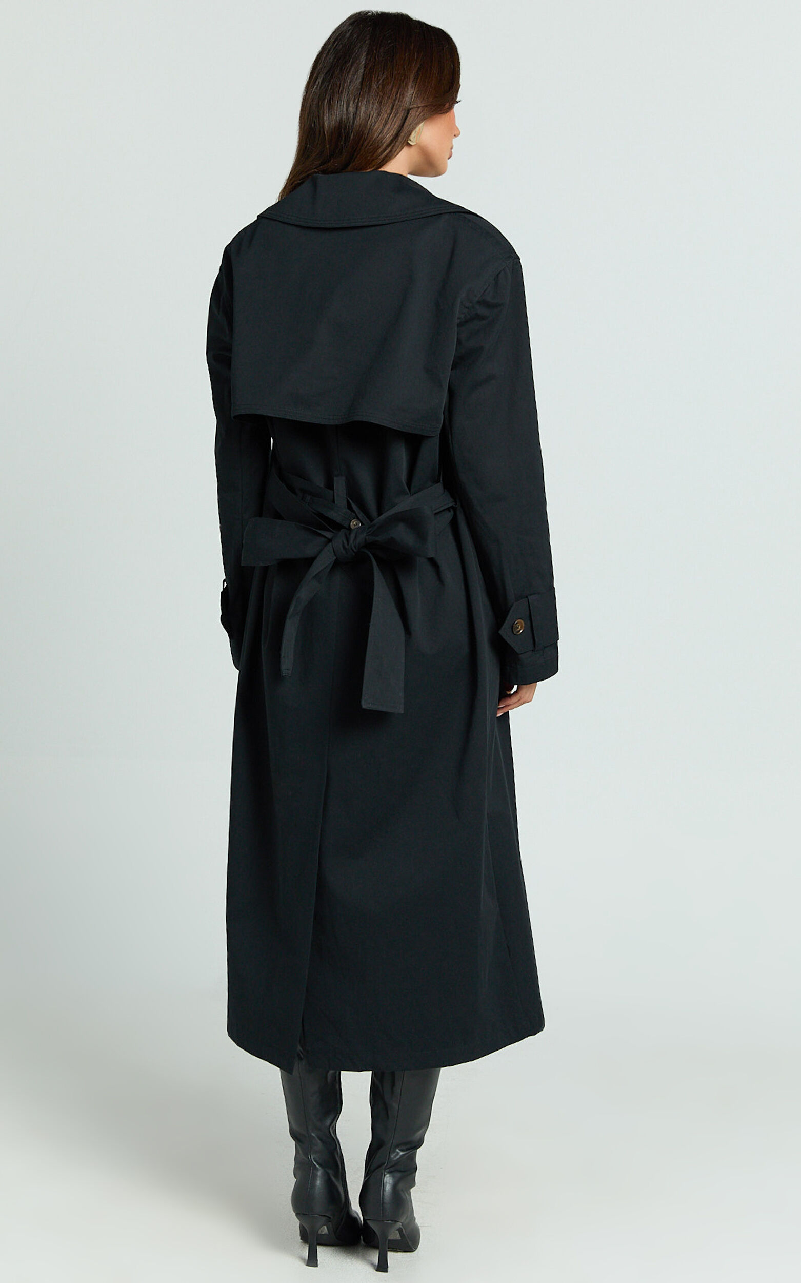 ★HACIE★  DOWN TRENCH COAT [BLACK] Chrisuno Womens Double Breasted Trench Coat Mid-Length