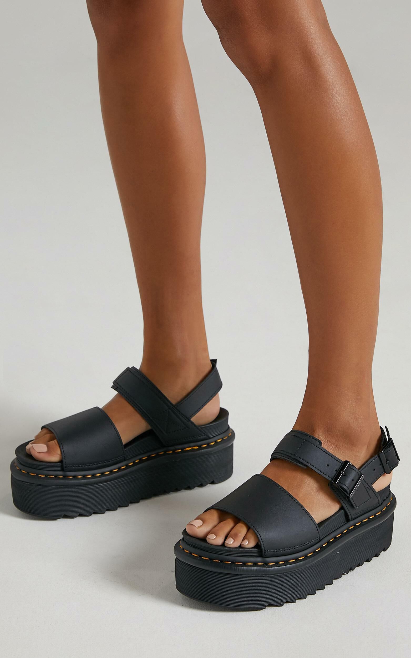 Dr. Martens Voss Quad Sandal in Black Hydro Leather Showpo