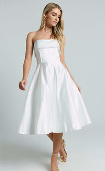 Romilly Midi Dress - Strapless Fit & Flare in Ivory