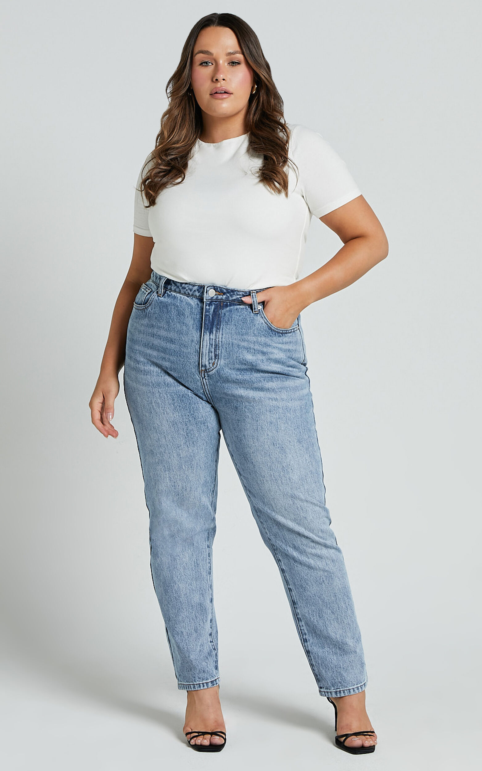 Billie Jeans - High Waisted Recycled Cotton Mom Denim Jeans in Mid Blue ...