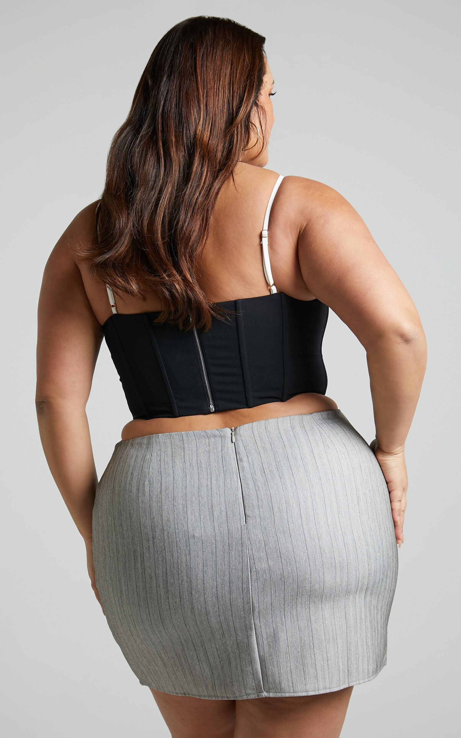 Maryanne Mini Skirt Pencil Skirt in Grey Pinstripe Showpo USA