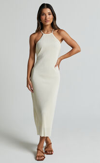 Blythe Midi Dress - Halter Neck Dress in Cream