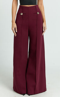 Clara Pants - High Waisted Wide Leg Pants in Wine
