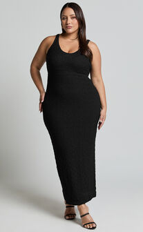 Novida Midi Dress - Textured Bodycon Dress in Black