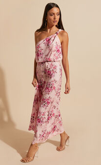 Tillie Midi Dress - Tie Knot One Shoulder Dress in Garden Floral