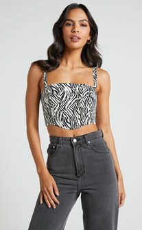 Gizelle Top - Wide Strap Corset Top in Zebra Print