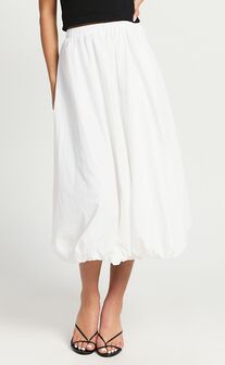 Abbey Midi Skirt - Bubble Hem Skirt in White