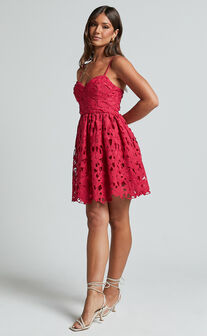 Bettina Mini Dress - Short Sleeve Dress in Red Floral