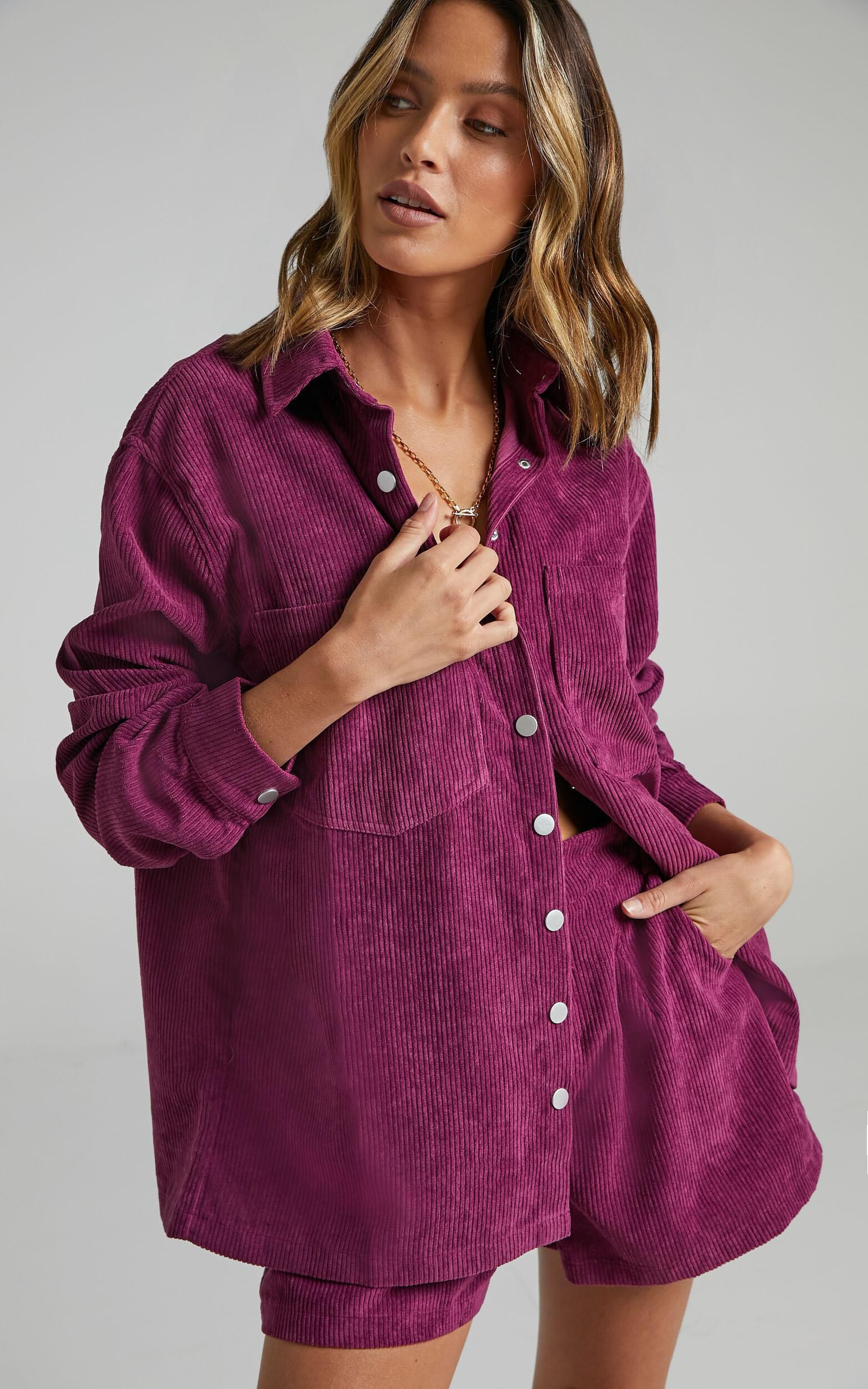 Hillevi Shacket - Corduroy Shacket in Mulberry - 04, PRP6
