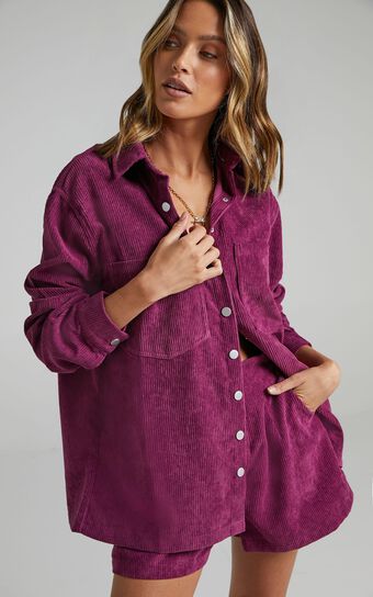 Hillevi Shacket - Corduroy Shacket in Mulberry