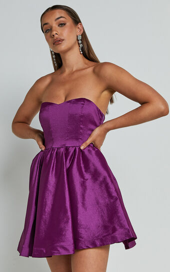 Jayde Mini Dress - Strapless Sweetheart Fit And Flare Dress in Orchid