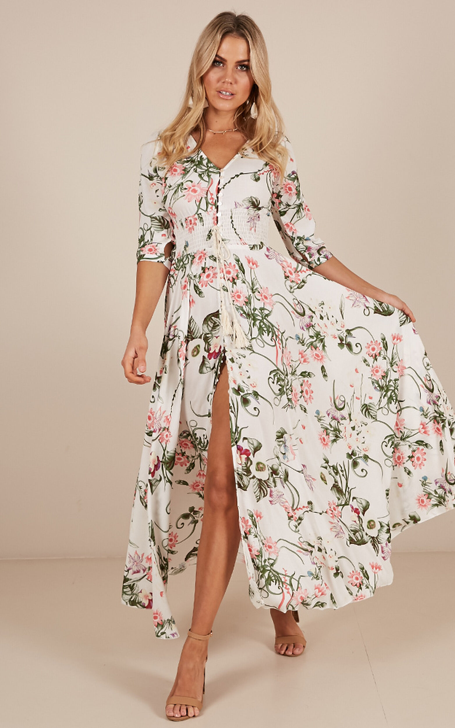 Lone Traveller maxi dress in white floral - 6 (XS), Green