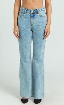 Jacqueline Jeans - High Waisted Relaxed Recycled Denim Bootcut Jeans in Mid Blue Wash