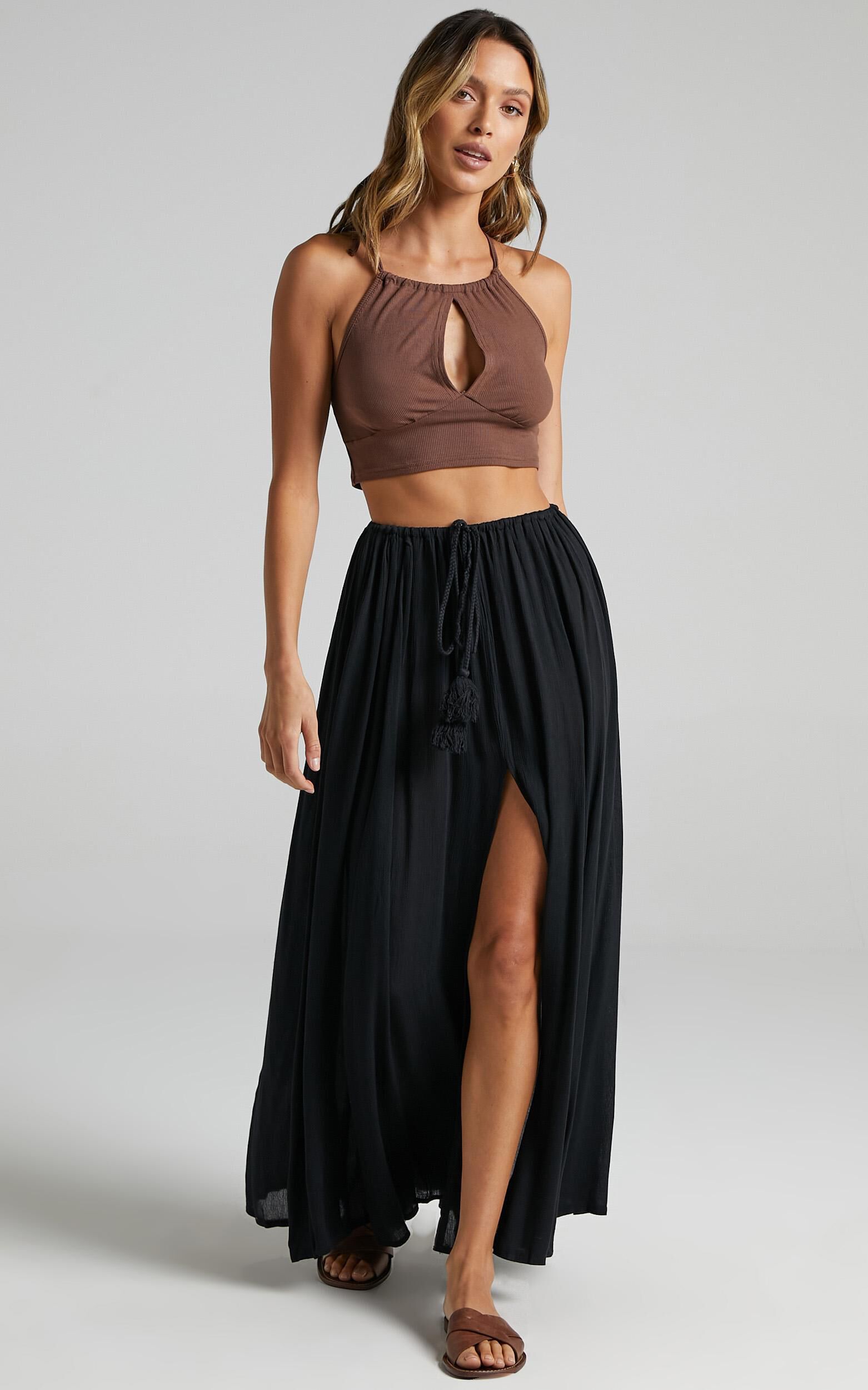 Black maxi skirt thigh split sale