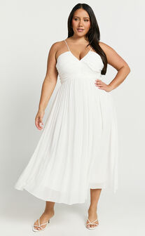 Roza Midi Dress - Ruched Bodice Dress in White