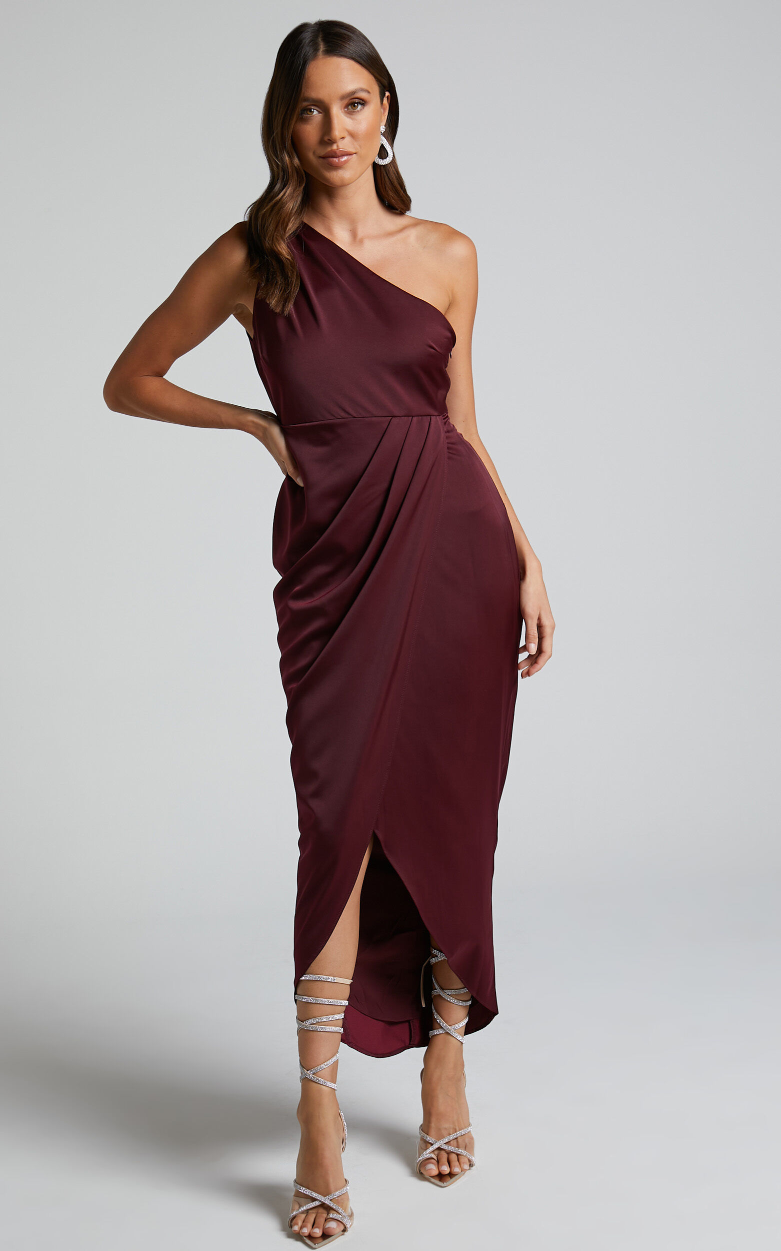 One shoulder wine dress store