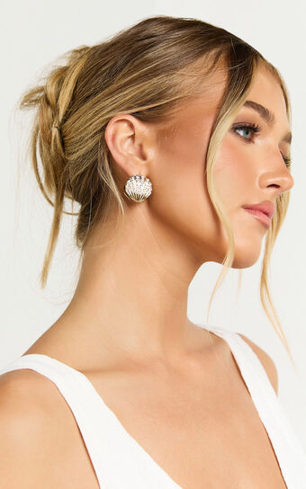 Desiree  Reversible Diamonte Shell Earrings in Gold