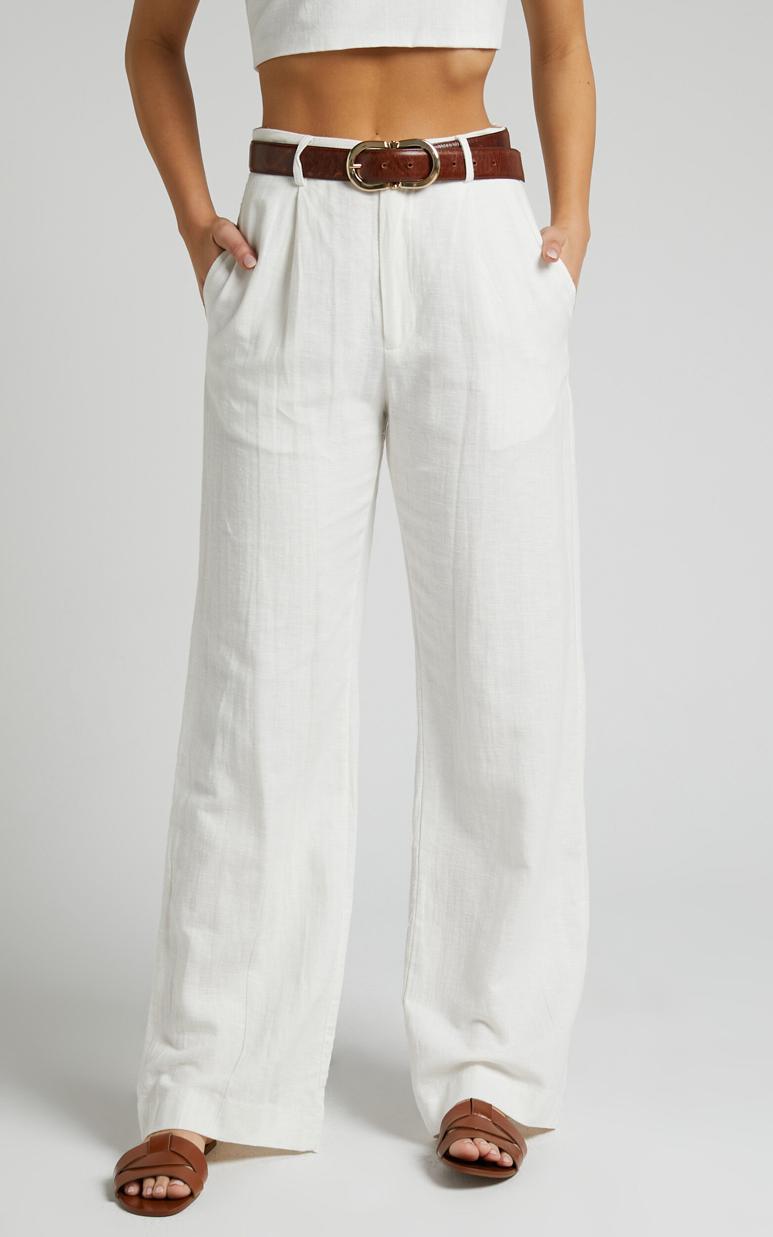 Straight leg white linen trousers cheap